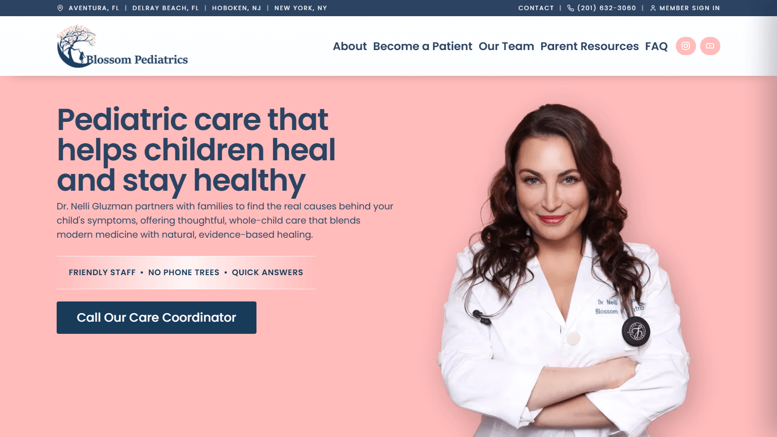 Blossom Pediatrics desktop website view
