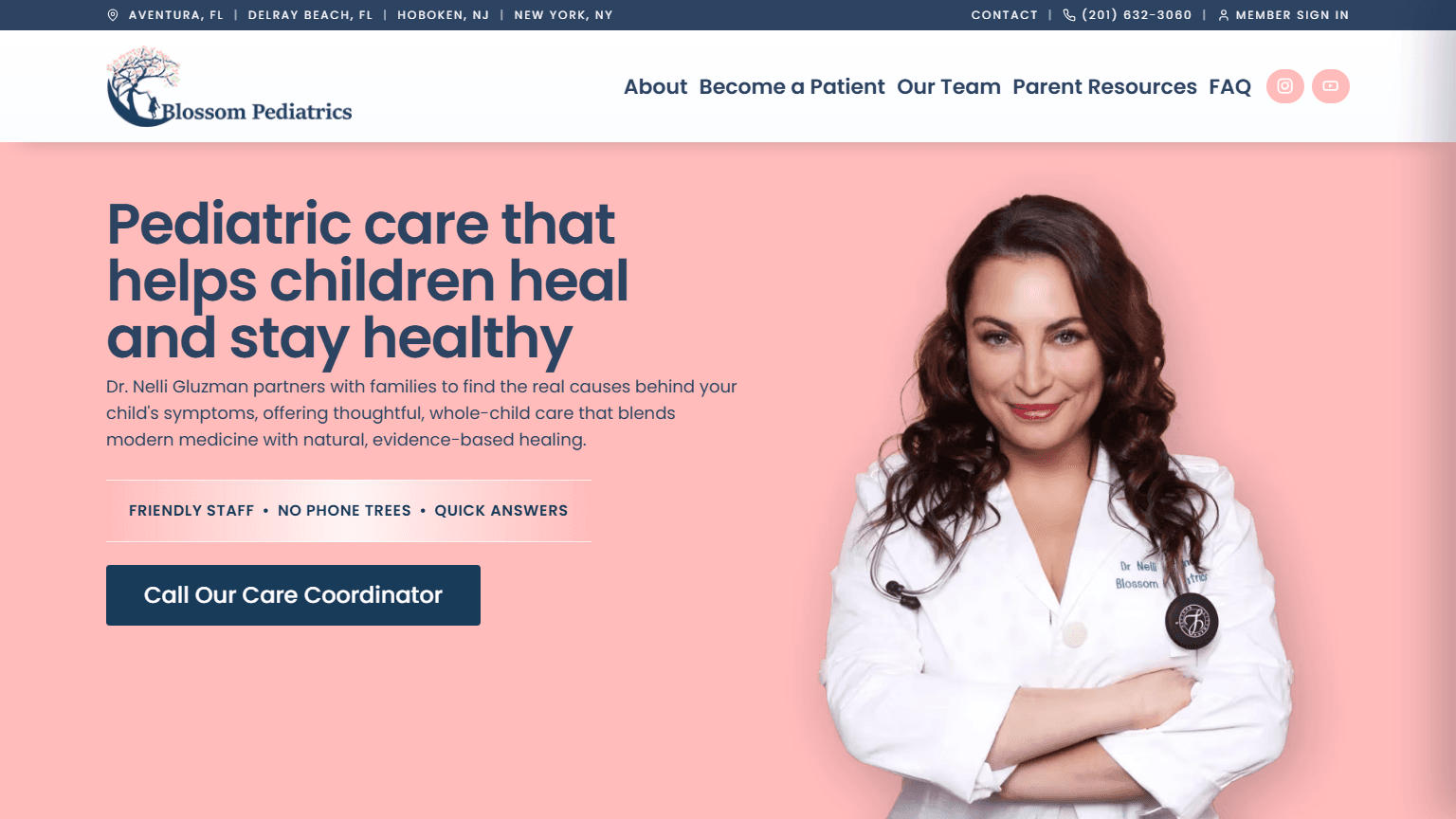 Blossom Pediatrics desktop website view
