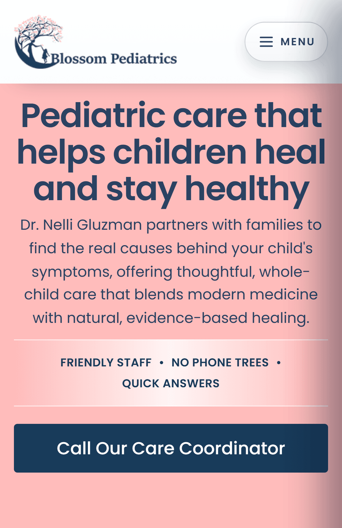Blossom Pediatrics mobile website view